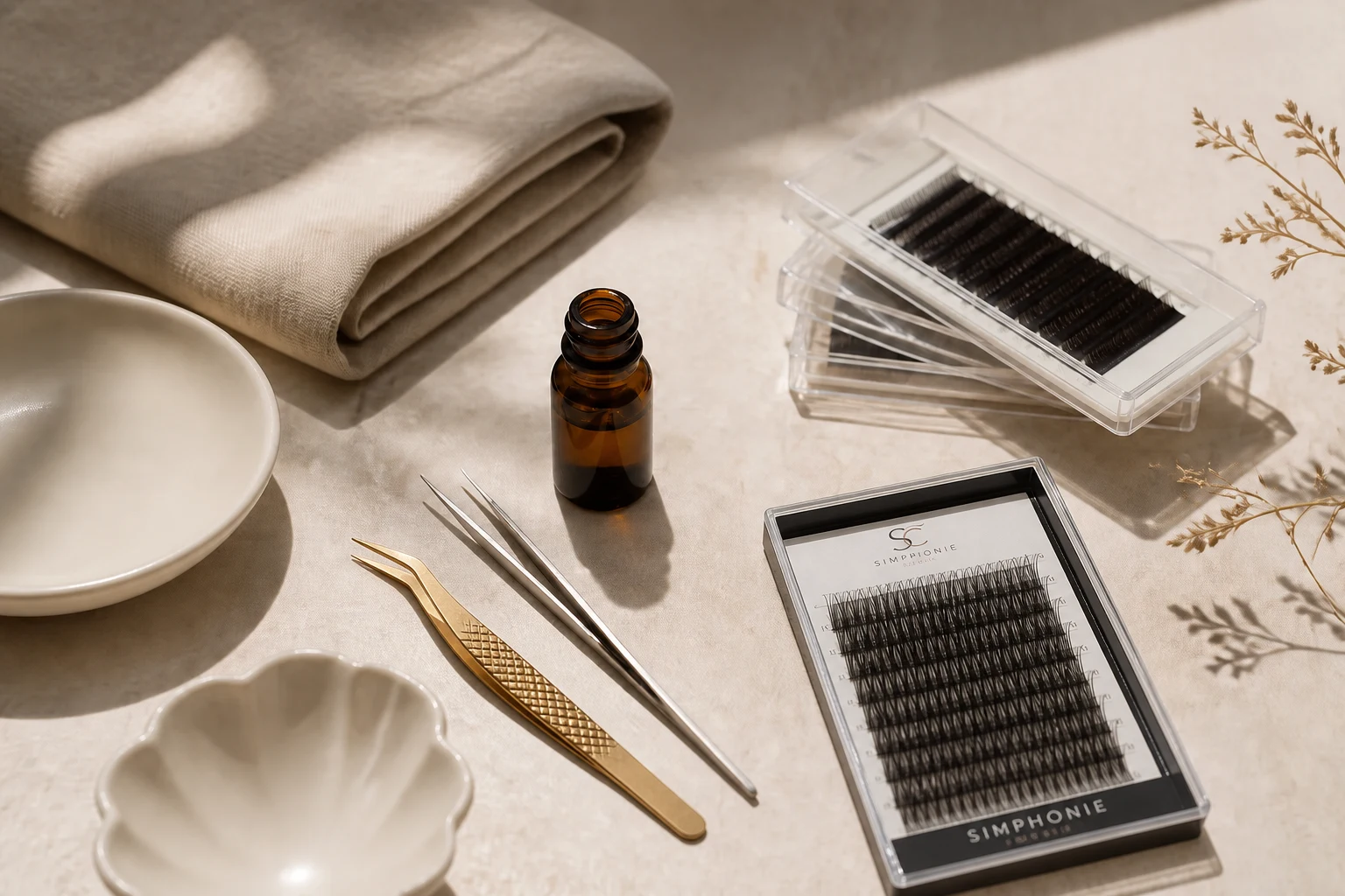 Gestes de précision avec une pince et des extensions Simphonie Cils